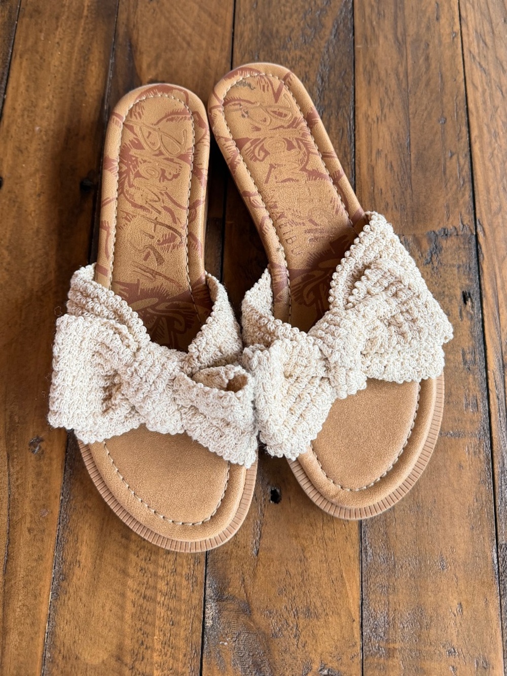 Blowfish Malibu Terry Cloth Bow Slide Sandals Neutral Beige 8.5